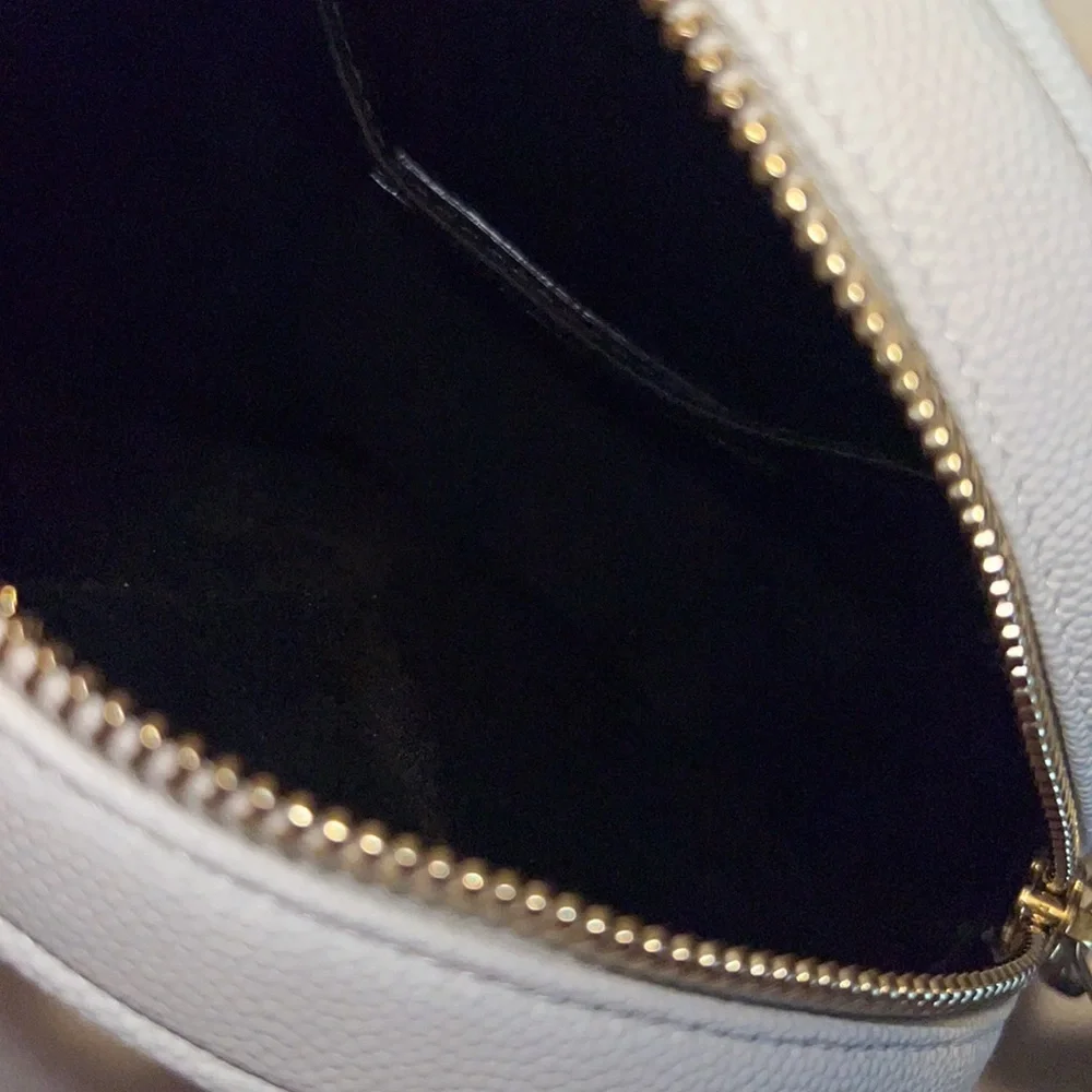 Yves Saint Laurent White Quilted Round Crossbody Bag with Gold Hardware